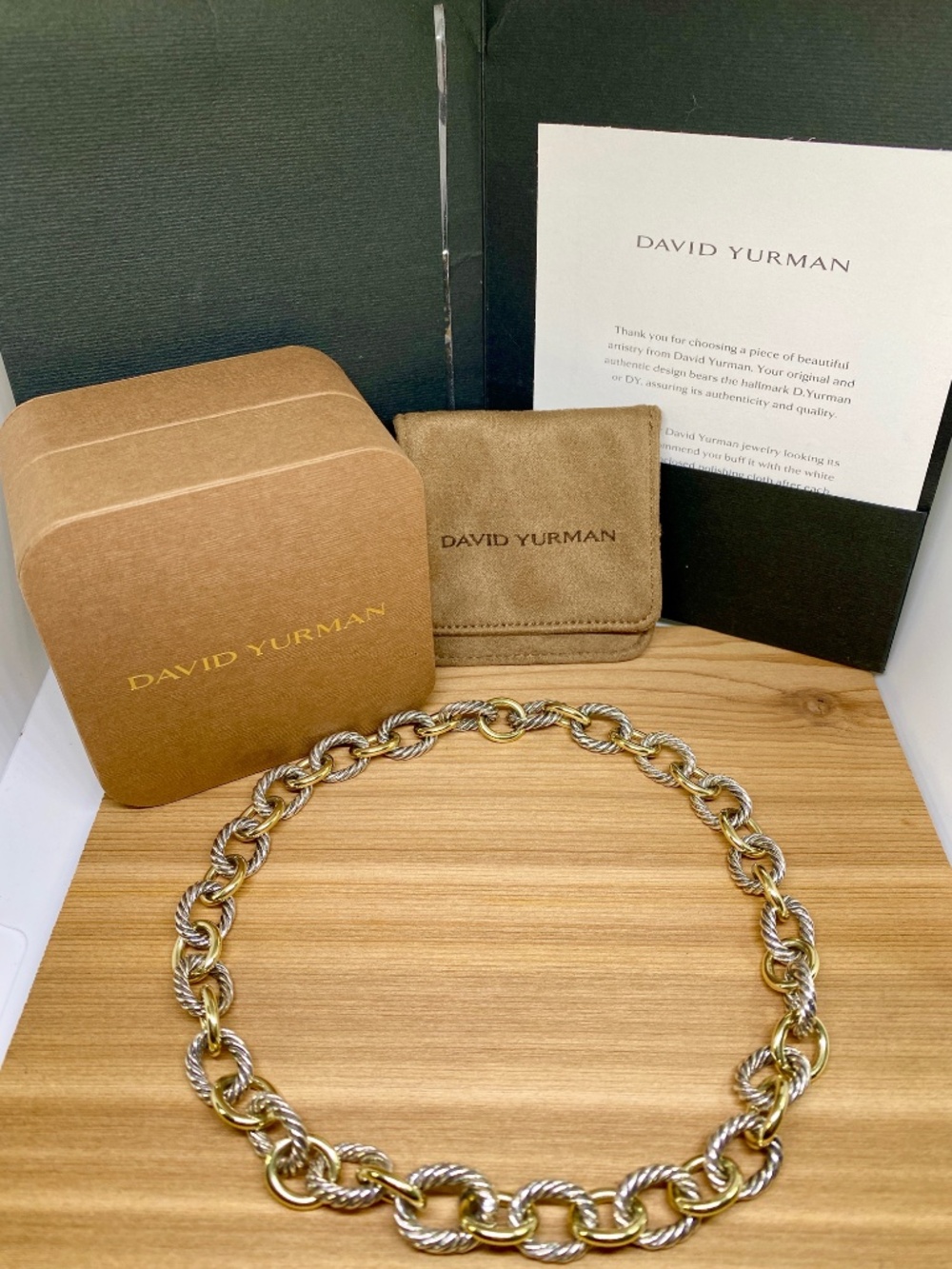 David Yurman Retired Oval Link Chain Necklace 16mm Sterling 18K Gold 88g - Picture 3 of 9